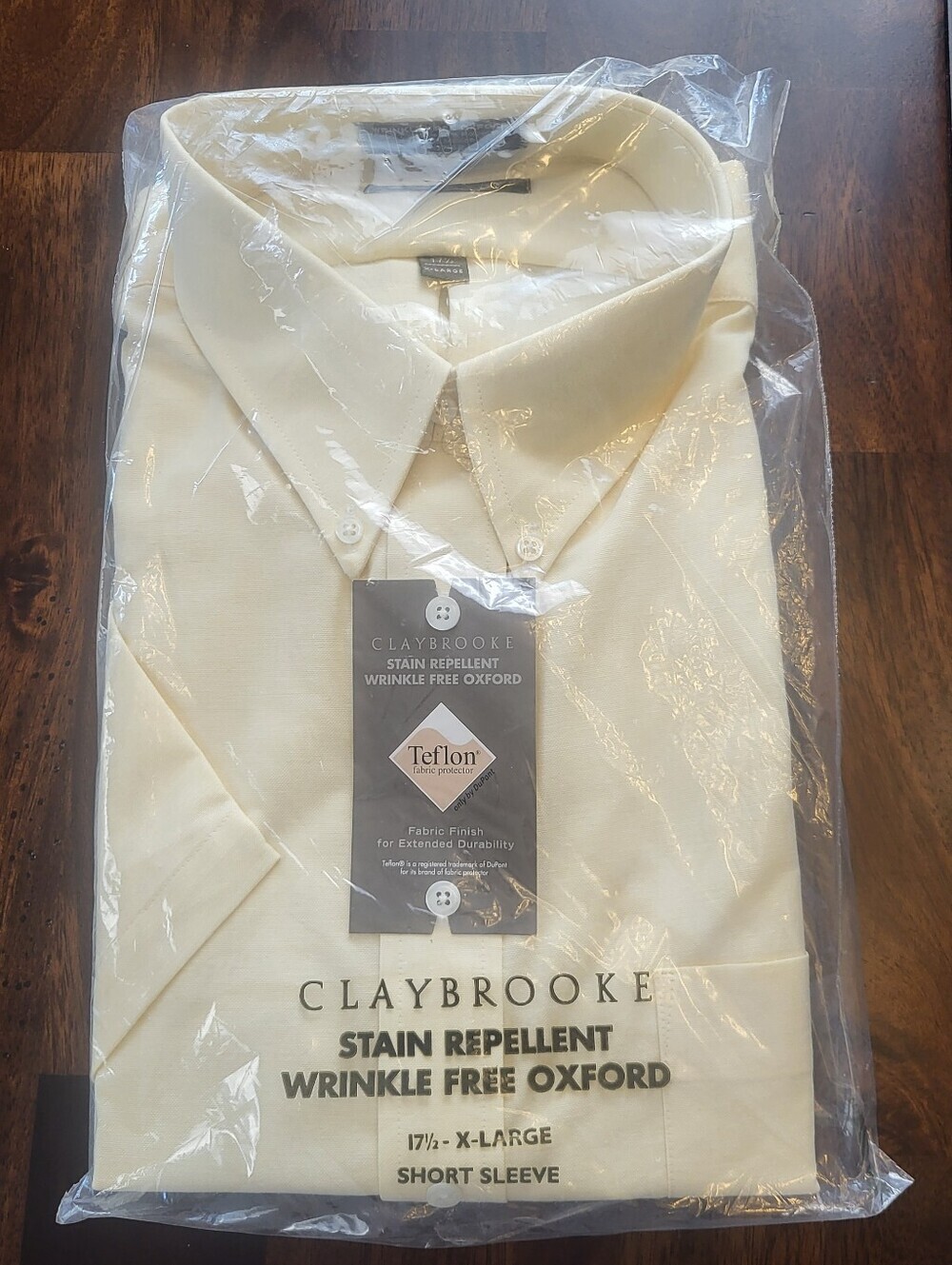 Claybrooke Men's Short Sleeve Oxford Shirt - Pale Yellow Size XL 17.5